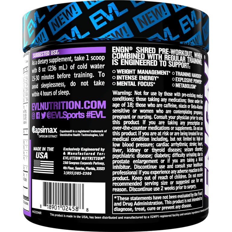 EVL ENGN Shred Thermogenic Pre-workout Fat Burner, Muscle Gain 30 Servings  (Grape)
