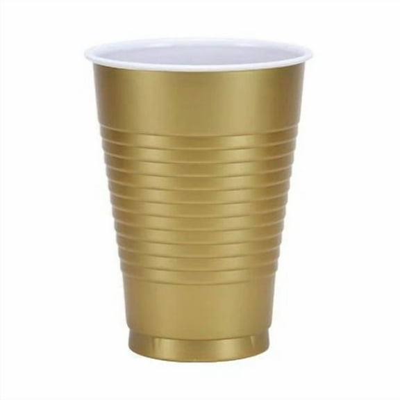 EcoQuality 12oz Gold Plastic Cup - Disposable Clear Plastic Cups - Eco-friendly Cold Cups for Home, Office, Events, Wedding, Parties (20)