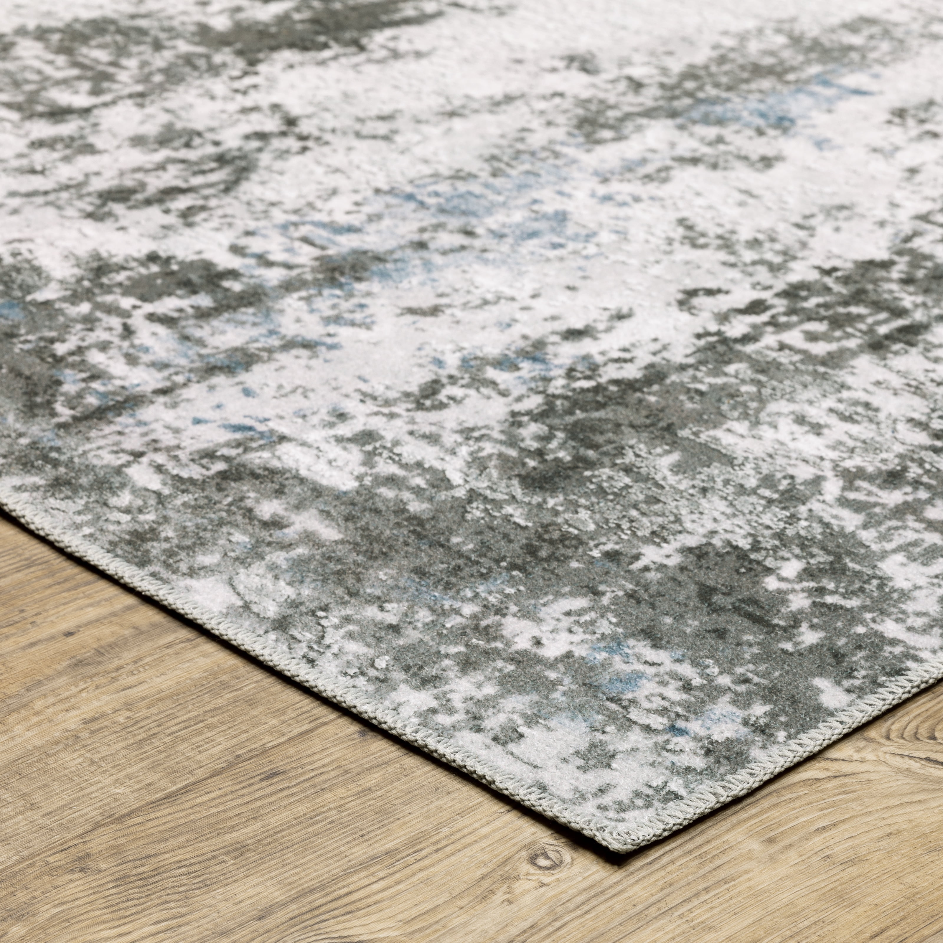 Avalon Home Marlowe Washable Marbled Abstract Grey/ Blue Indoor Area Rug