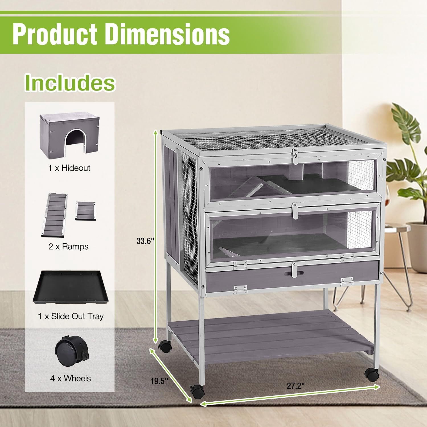 Aivituvin Guinea Pig Cage, Moveable Metal Frame Hamster Cage Anti-Chewing with Aluminium Alloy Edge, Hideouts, Ramps, Seesaws Chewing Toy, Deeper Pull-Out Leakproof Tray for Indoor Outdoor（White）