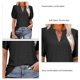 thumbnail image 4 of Puff manga blusa V cuello hueco color puro slim fit manga corta blusa casual para mujer negro L, 4 of 5