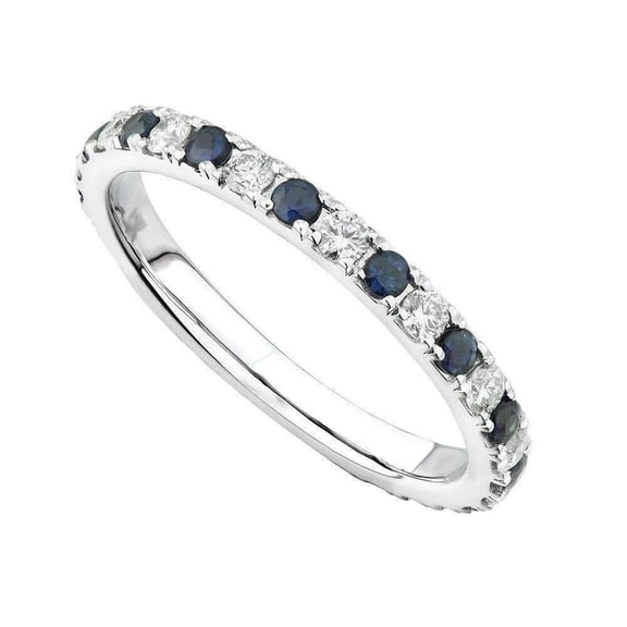 1.50ct Round Cut Sapphire Full Eternity Wedding Band 14k White Gold Plated 925 Silver