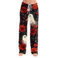 thumbnail image 4 of Zydvens Women's Halloween Pajama Pants - High Waisted Wide Leg Lounge Pants with Pockets - Elastic Drawstring Soft Sleepwear PJ Bottoms - Spooky Skeleton Ghost Pumpkin Printed Lounge Underwear S-3XL, 4 of 7