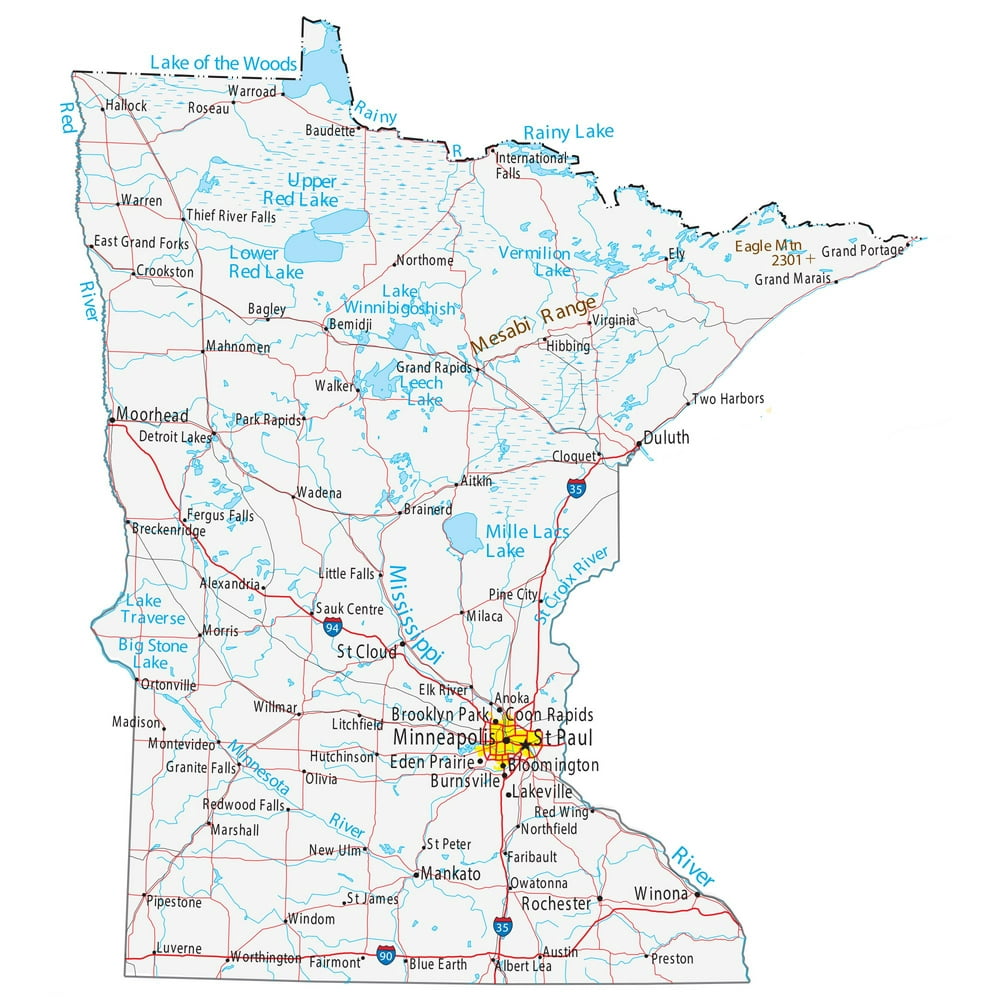 minnesota-map-roads-cities-large-map-vivid-imagery-20-inch-by-30-inch-laminated-poster