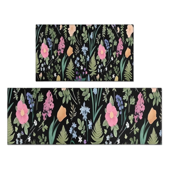 Pioneer Flower Floral Print Pattern Kitchen Rugs Sets Of 2,Anti Fatigue Kitchen Mat Rugs Non Slip Washable,Decorative Kitchen Floor Mats for Kitchen,Sink,Laundry,17"x30" 17"x47"