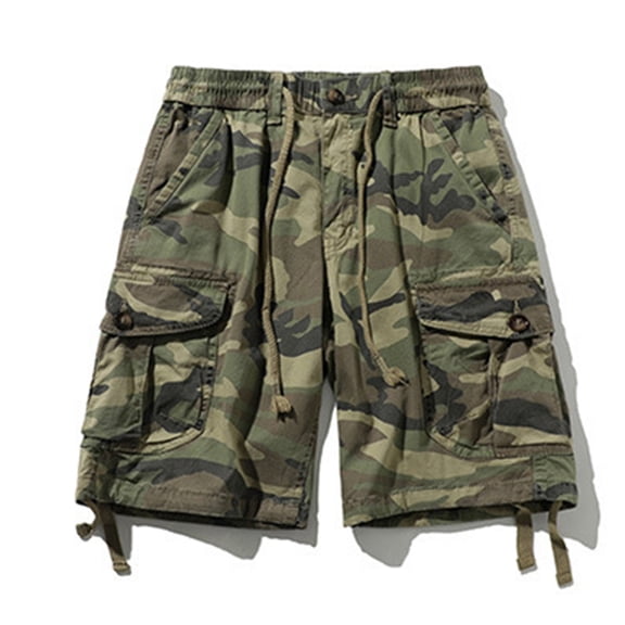 Ceisia Men's Camo Multi Pocket Cargo Shorts Drawstring Elastic Waist Loose Fit Cotton Casual Hiking Outdoor Work Shorts Plus Size Summer Heavy Duty Camouflage 32 Gifts for Father