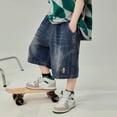thumbnail image 2 of ZHOGXU Baby Boys Summer Denim Shorts With Pockets Solid Color Elastic Waist Calf Length Comfortable Stylish Casual Wear For Daily Activities,Blue,4-5 Years, 2 of 8