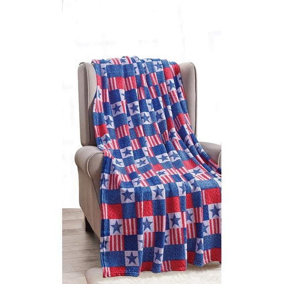 FAITH, HOPE, LOVE HOME DÉCOR Décor&More July 4th USA American Pride Collection Microplush Throw Blanket (50" x 60") - Blue, White and Red Throw