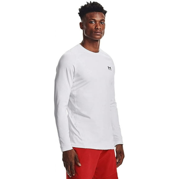 Under Armour Men's ColdGear Fitted Crew White Long-Sleeve T-Shirt (L)