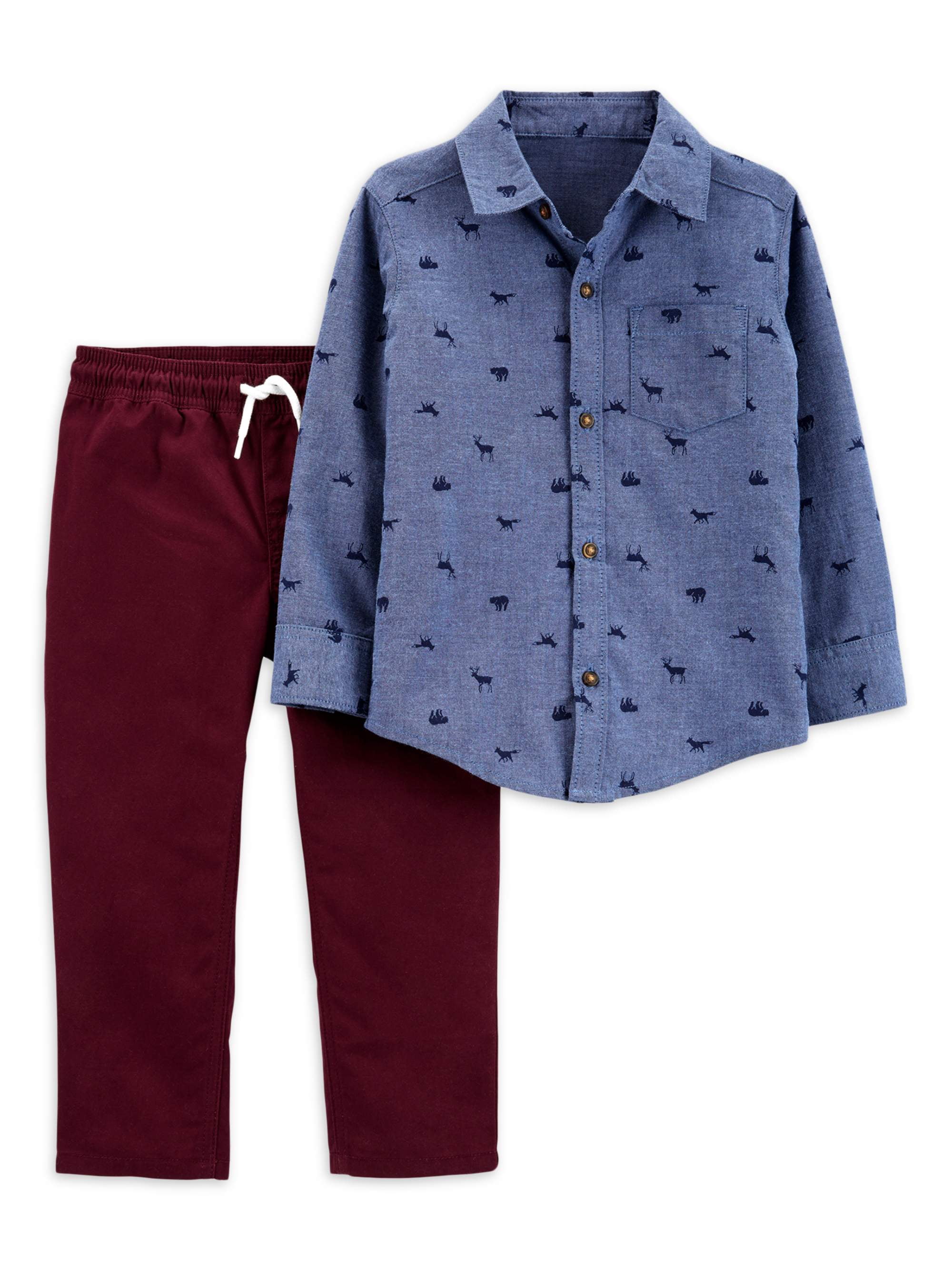 Carter's Child of Mine Baby and Toddler Boy Long-Sleeve Button-Up Shirt and Pant Outfit Set, 2-Piece, Sizes 12M-5T