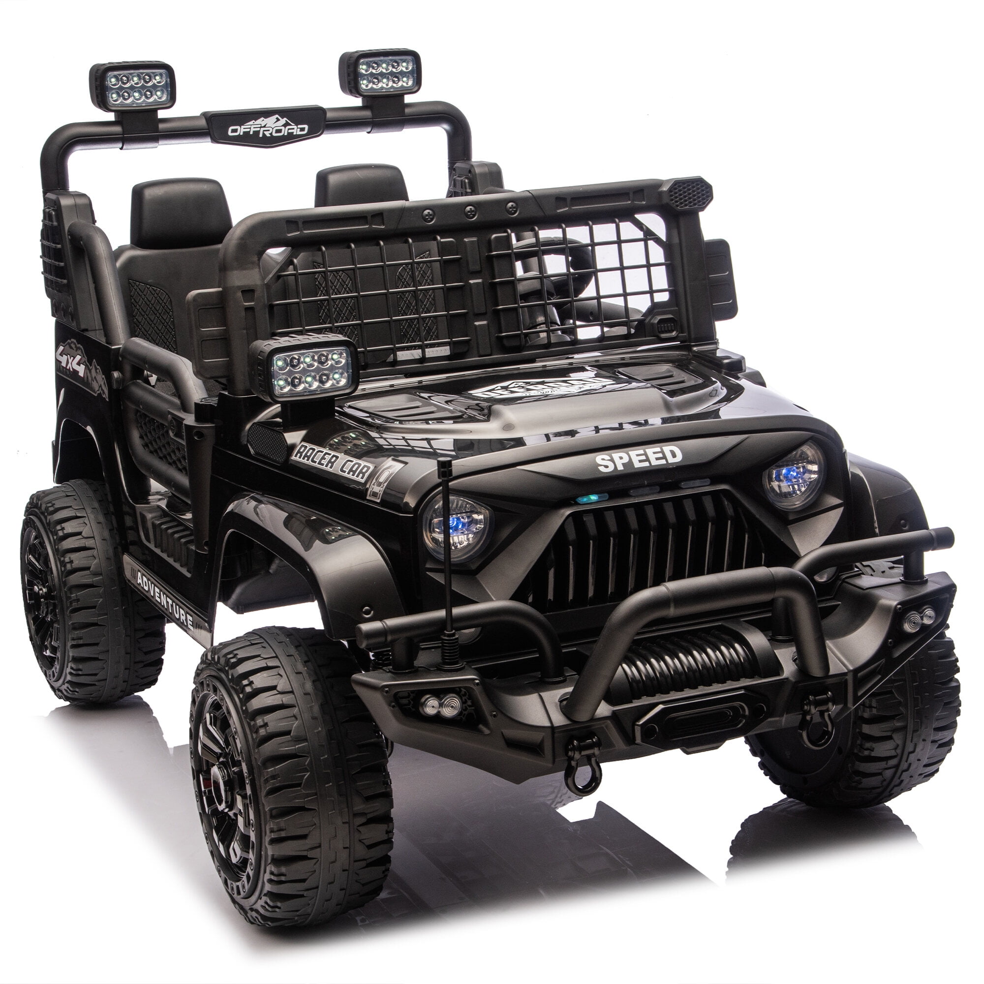 Bikes 24V Two-seater Ride On Electric Truck Car W/Parents Control,2wd,Four-wheel Suspension, 8.66in Ground Clearance, LED & Searchlights, Bluetooth, Music, Provide 3.11-4.97MPH Speed For Ki