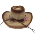 thumbnail image 4 of Clearance! Fdelink Straw Cowboy Hat Outback Western Jacaru Mens Womens Cowboy Hat Fashion Hat (Khaki), 4 of 4