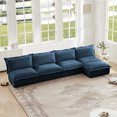 thumbnail image 4 of Convertible 4 Seater Deep Seat Sofa, Chenille Sectional Sofa Couch with Slip-cover and Ottoman, Upholstered Armless Cloud Couch with Pillow for Living Room, Apartment, L shape Cozy Sofa, Blue, 4 of 7