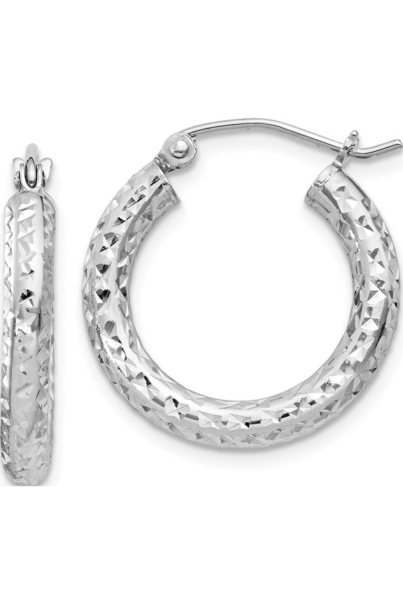 Sterling Silver Rhodium-Plated D/C 3X20mm Hoop Earrings (20 X 20) Made In Mexico qe8086