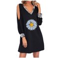 thumbnail image 1 of Mini vestido de manga larga con cuello en V sin tirantes con estampado informal sexy para mujer a la moda Pompotops  hdfakjf5835, 1 of 8
