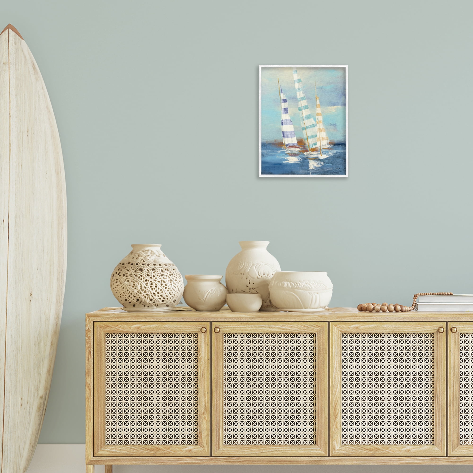 Stupell Industries Summer Regatta Boats Transportation Painting White Framed Art Print Wall Art, 16 x 20