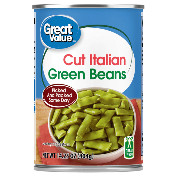 Great Value Cut Italian Green Beans, Gluten-Free, 14.5 oz Can