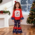 thumbnail image 2 of CAIVO Girls O-Neck Outfits Sets Holiday Party Two Piece With Santa Print Tops And Snowman Pants Festive Flared Sleeves Winter Versatile Clothes Sets, 2 of 9