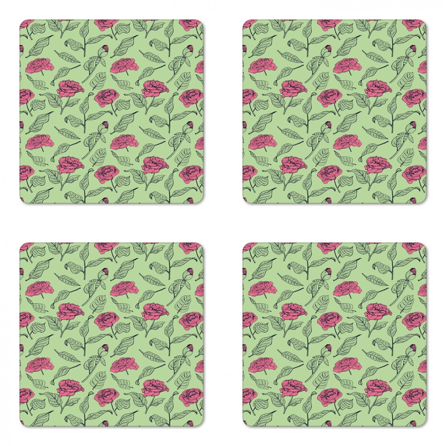 Spring Coaster Set of 4, Romantic Gentle Peony Flowers Composition and ...
