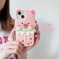 thumbnail image 2 of Cute Case for iPhone 14 Kawaii 3D Bubble Pig Cartoon Soft Silicone Creative Fun Cover Soft Women Girls Slim Fit Anti-Drop Protective Case for iPhone 14 (Boba Tea Pig), 2 of 16