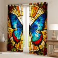 thumbnail image 2 of Homewish Vintage Butterfly Glass Kitchen Curtains,Retro Rose Floral Black Out Curtains Pack of 2 (42x63 Each),Yellow Blue, 2 of 6