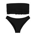 thumbnail image 4 of Wuxian 2 Piece Swimsuit For Women Bandeau Bandage Bikini Set Tube Ribbed Solid Color Off The Shoulder Push-Up Tops High Waist Hipster Bikini Sets Swimwear Stylish Beachwear,Black,L, 4 of 7