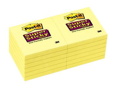 Post-it Super Sticky Notes 654-12SSCY, 3 in x 3 in (76 mm x 76 mm) Canary Yellow, 12 pk, 90 sh per pad
