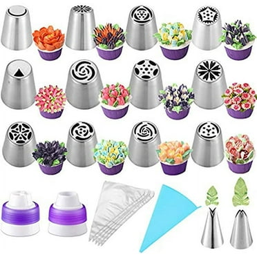 27 Pcs Russian Piping Tips Set, Cake Decorating Tips Baking Supplies for Cupcake Cookies Birthday Party