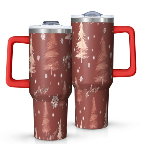 Red Christmas Tree Pattern Tumbler with Handle and Lid,40oz Double Wall Vacuum Insulated Tumbler,Cups Gift for Women and Men