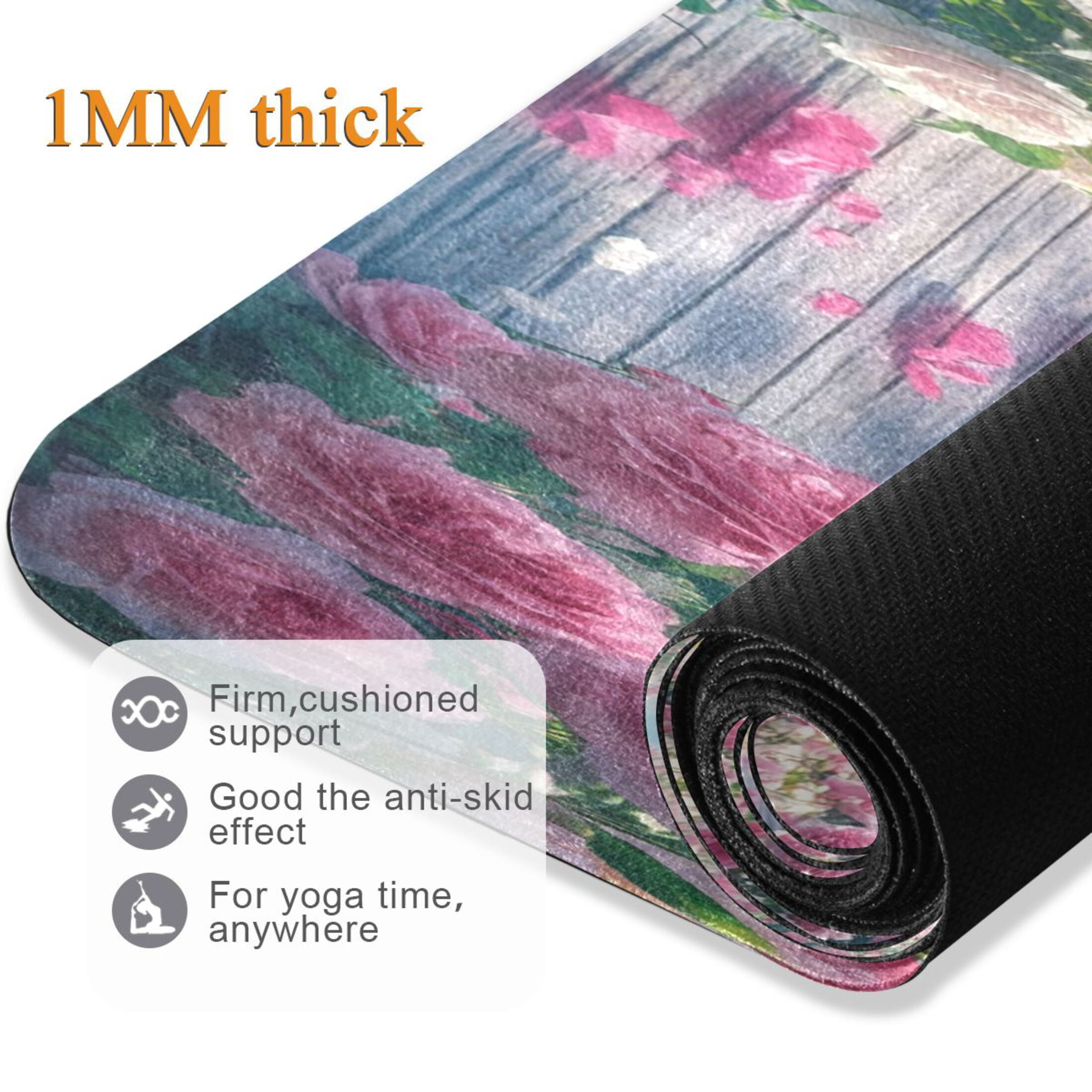 BZSMCE Yoga Mat Women Pathway Lined with Pink_roses Fitness Mat