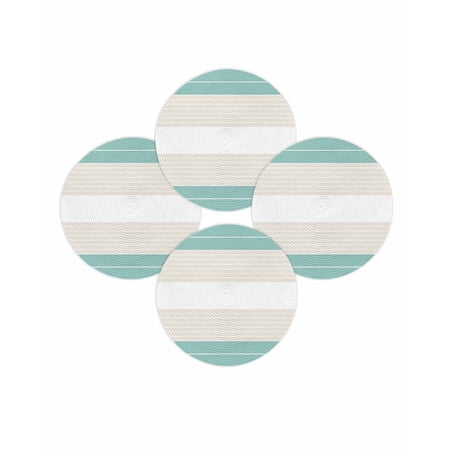 Round Placemats Set of 4 Cream Striped Place Mats Washable Woven Placemat Ombre Teal Stripes Circle Braided Table Mat for Kitchen Dining Table Party Home Decor 15 Inch