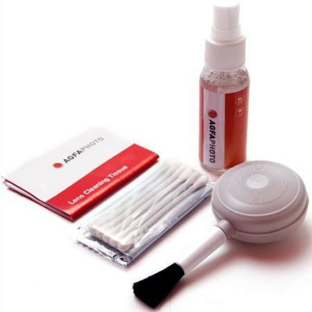 AGFA 5-Pieces Lens Cleaning Kit with Fluid, Blower Brush, Lens Tissue, Fiber Cloth and Cotton Swabs