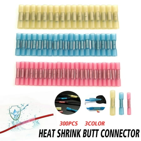 Nut 73b Wire Connector - (300) Heat Shrink Butt Wire Electrical Crimp Connector 10-12 14-16 18-22 Gauge