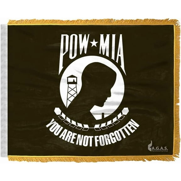AGAS Pow Mia Car Antenna Flag 4x6 inch - Gold Fringed Pow Mia Antenna Flag- Wrap Knitted Polyester - Double Stitched Fade and Water Resistant - You are not Forgotten Heavy Duty Ceremonial Car Flag.