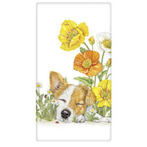 Flour Sack Kitchen Dish Towel Puppy Poppies Mary Lake Thompson