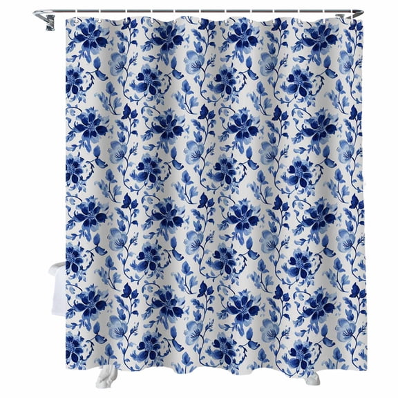 Shower Curtain Blue Flowers Shower Curtains for Bathroom Bathtub, Waterproof Fabric Shower Curtain Set with Hooks, Extra Long 72" x 78" Vintage Floral