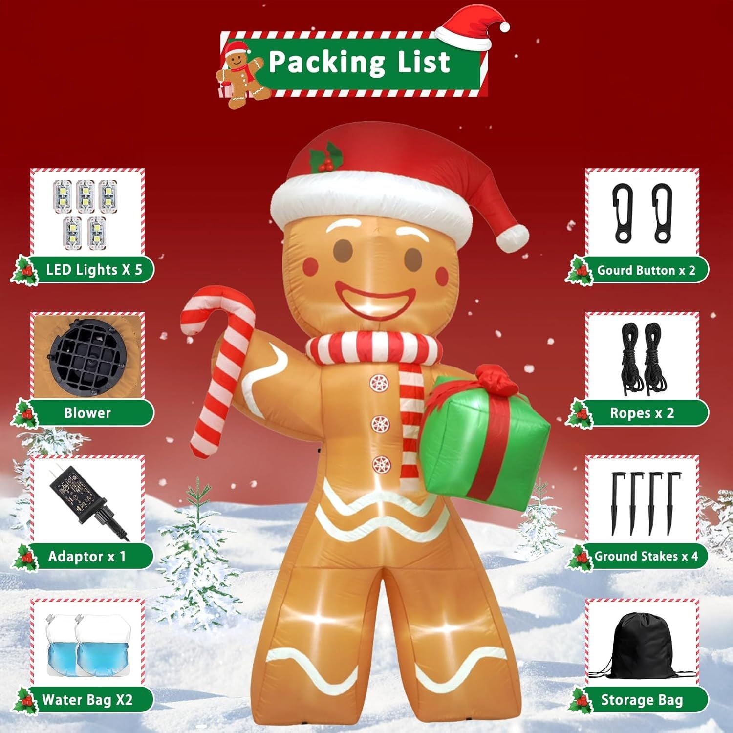 8.5FT Christmas Inflatables Gingerbread Man Outdoor Decorations, Blow up Christmas Yard Decorations with Build-in LED Lights, Weatherproof Holiday for Garden Patio Lawn Party Xmas Gifts