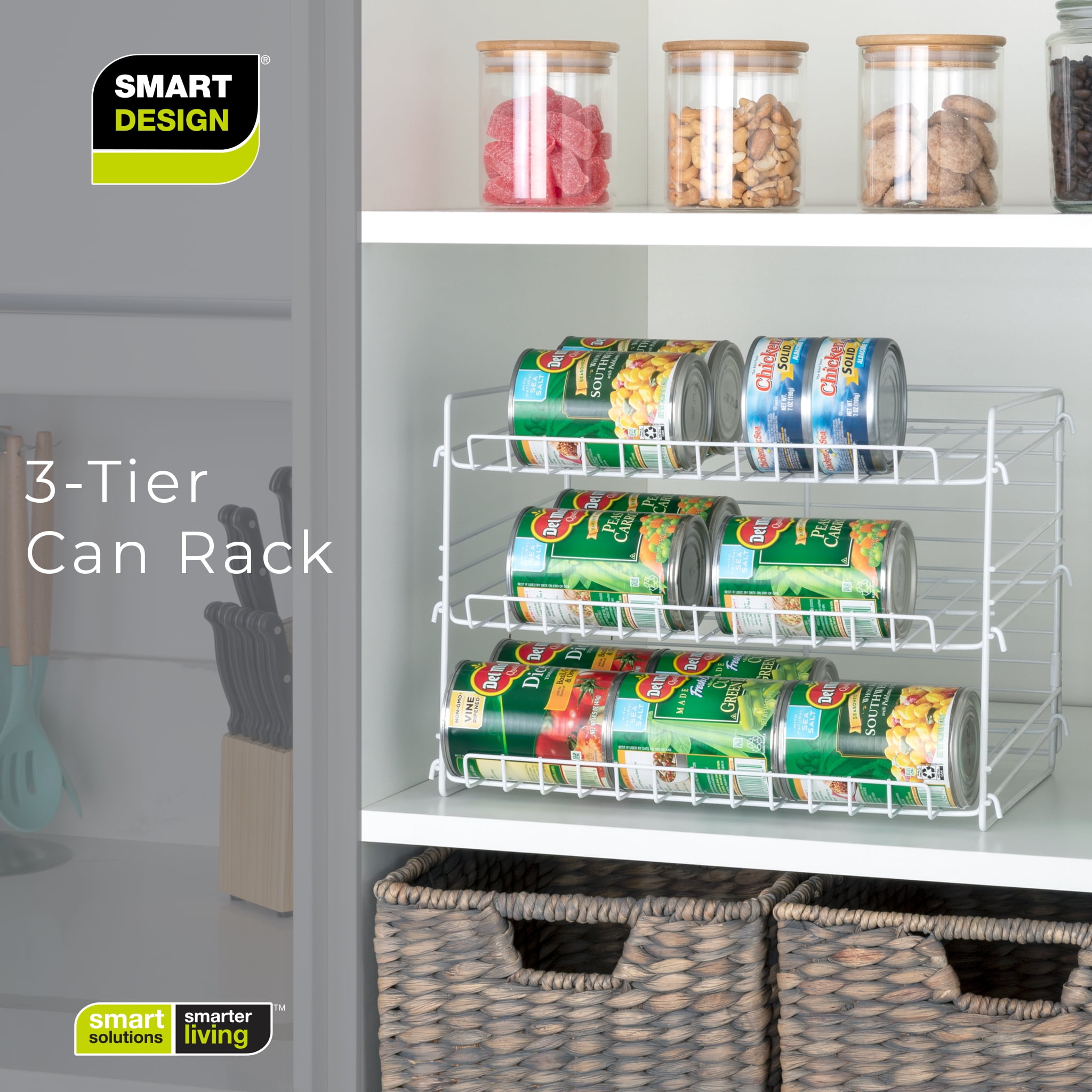 Condreay 3 Tier Stackable Metal Can Organizer, Free Standing Can Storage Dispenser with Side Rack, in Bronze Rebrilliant