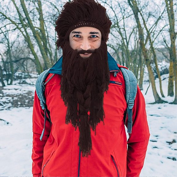 EARKITY Beard Hats, Wig Beard Hats, Creative Barbarian Knit Beard Hat, Funny Knit Hat, Wig Beanie Hat, Beard Facemask, Handmade Knit Warm Winter Caps, Ski Funny Mask Beanie for Men Women