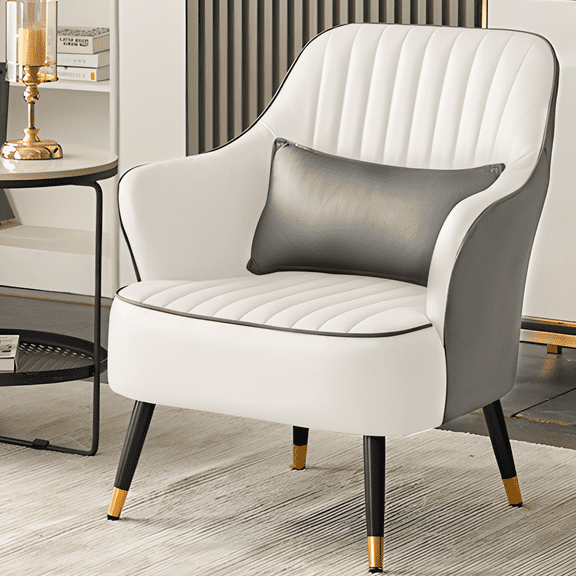 Magshion Modern Mid Back Accent Chair with Pillow, Upholstered Single Sofa Arm Chair for Living Room, Bedroom, Home Office, Grey