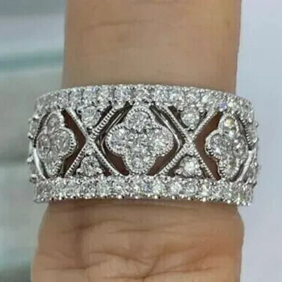 Women's Wedding Band Ring 2 Ct Round Cut White Moissanite 14K White Gold Plated