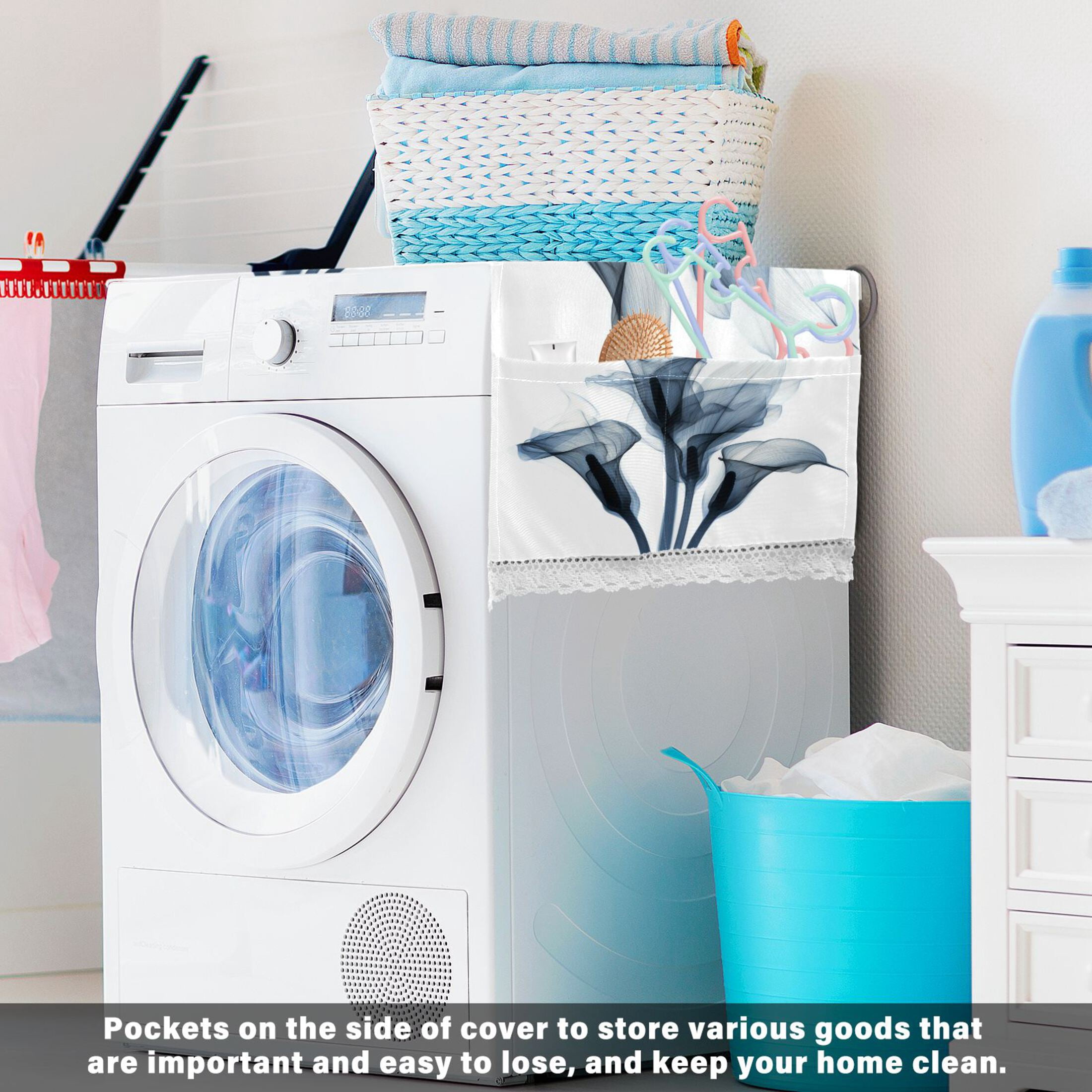 Wobogo Arum Lilies Washing Machine Cover Dustproof Washer Dryer Cover Waterproof Laundry Room Decorative Protector
