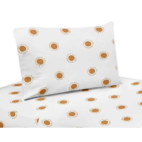 Sweet Jojo Designs Boho Sun Pumpkin Orange and White 4 Piece Queen Size Sheet Set - 4 piece