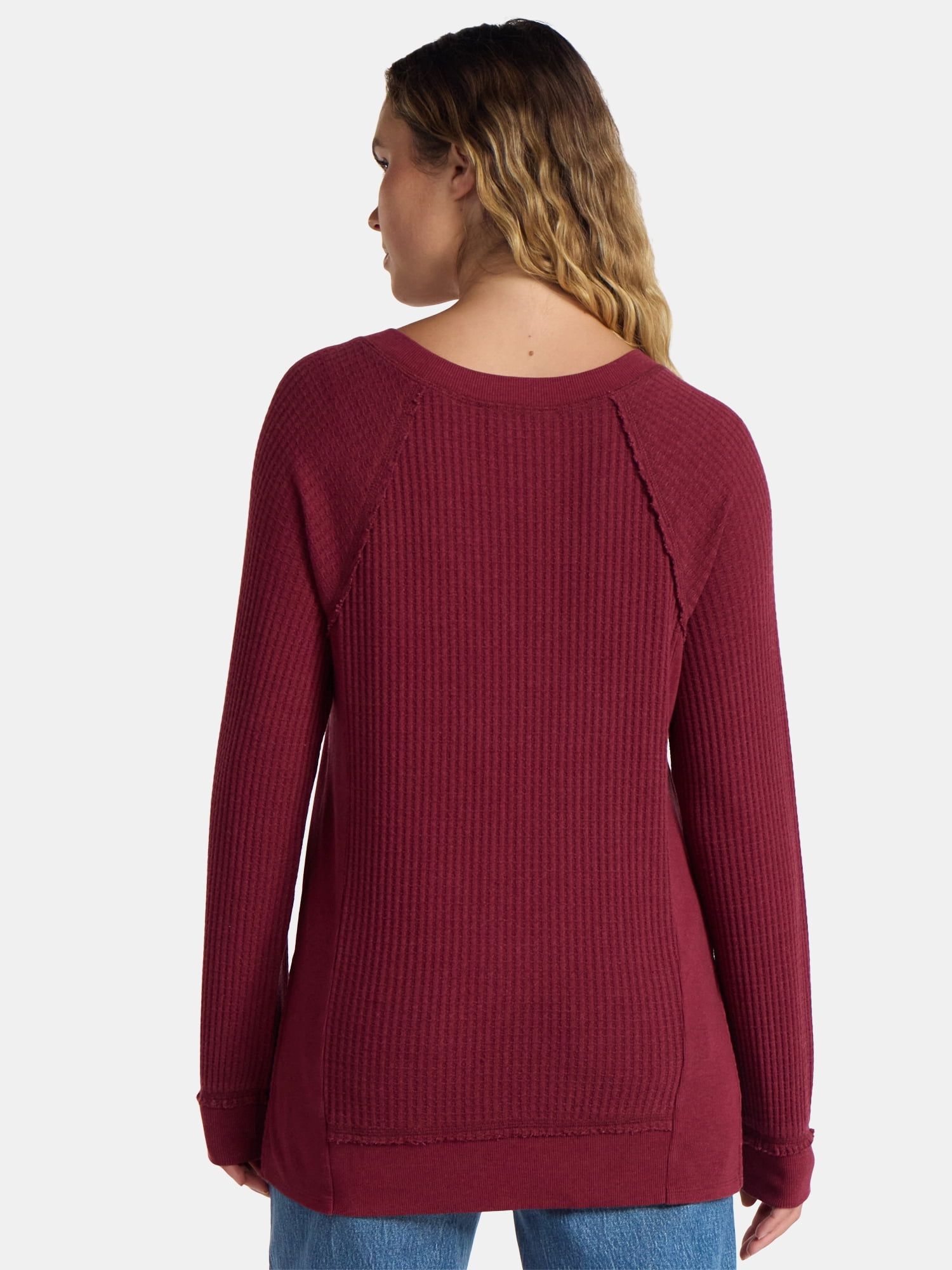 Time and Tru Women's and Women's Plus V Neck Tunic Sweatshirt with Long Sleeves, Sizes XS-4X