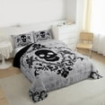 thumbnail image 4 of Manfei Spooky Skeleton Skull Bedding Comforter Set, Damask Flower Print Twin Comforter Sets, Vintage Western Bohemian Reversible Bedding Set, Microfiber Bedroom Decor, 2pcs, 4 of 9