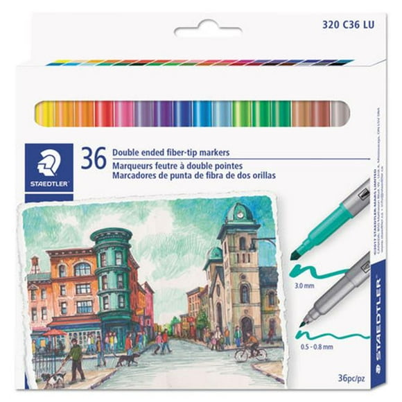 Staedtler 3200TB36 Marqueur à Double Pointe, Couleurs Assorties - 36 par Paquet