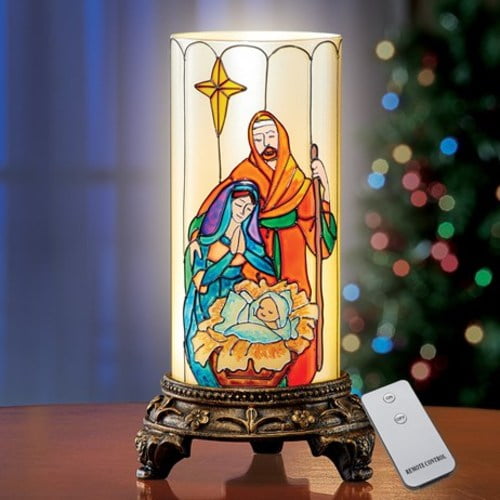 Beautiful Stained Glass Nativity Flameless Candle
