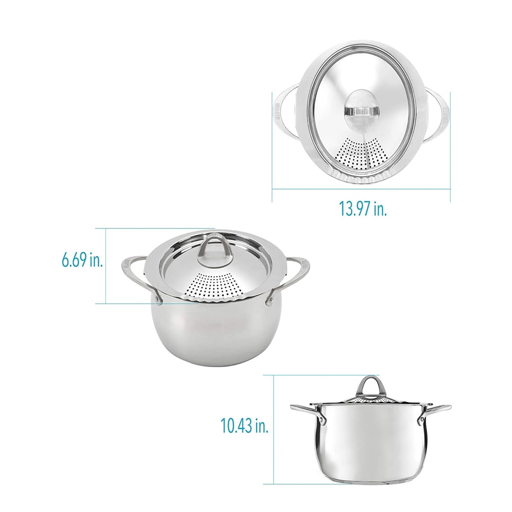 Bialetti Oval 6 Quart Multi-Pot with Strainer Lid, whole pasta, corn,  lobster, Stainless Steel