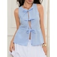 thumbnail image 3 of Baby Sweetie Women's Tie Front Tank Top Sleeveless Plaid Print V-Neck Vest Open Front Blouse Tops, 3 of 7