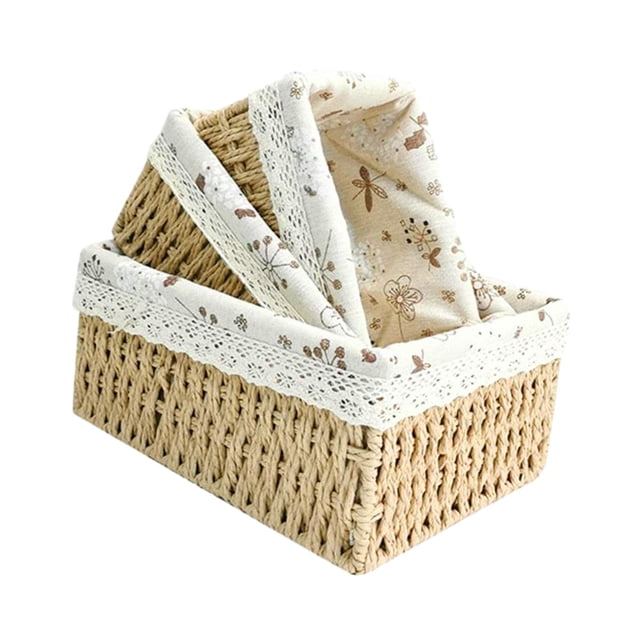 Cesta de Despensa Tejida BLESIY 3 Piezas Cestas de Almacenamiento Tejidas a Mano Beige